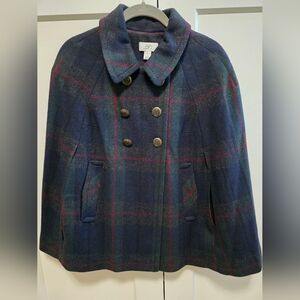 Ann Taylor LOFT Women's Navy and Burgundy Plaid Cape